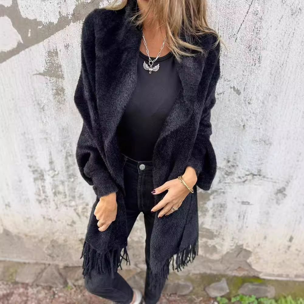 Cardigan à Manches Chauve-Souris avec Pompons – Style Châle Tendance