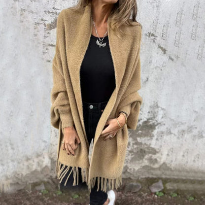 Cardigan à Manches Chauve-Souris avec Pompons – Style Châle Tendance
