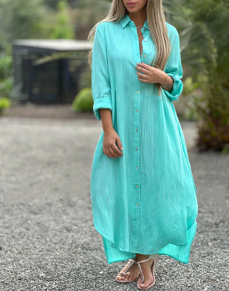 Alaina - Robe décontractée en lin avec boutons sur le devant