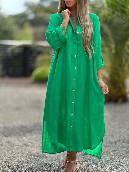 Alaina - Robe décontractée en lin avec boutons sur le devant