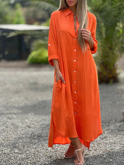 Alaina - Robe décontractée en lin avec boutons sur le devant