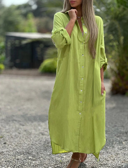 Alaina - Robe décontractée en lin avec boutons sur le devant